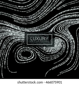 Luxury festive background with shiny silver glitters. Vector illustration of glittering swirled stripes texture