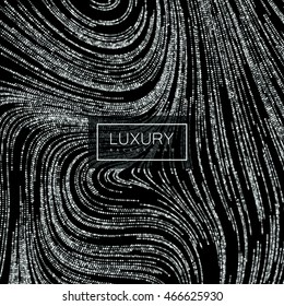 Luxury festive background with shiny silver glitters. Vector illustration of glittering swirled stripes texture