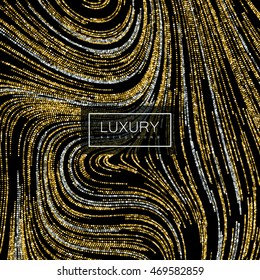 Luxury festive background with shiny silver and golden glitters. Vector illustration of glittering swirled texture. Wallpaper or package design pattern template