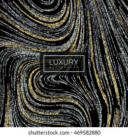 Luxury festive background with shiny silver and golden glitters. Vector illustration of glittering swirled texture. Wallpaper or package design pattern template