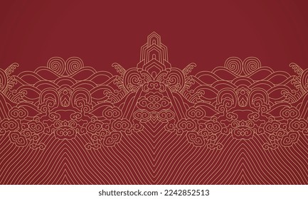 Luxuriöse festliche chinesische orientalische Kultur Premium klassische Dekoration rote Gold Linie Kunst Design Vektorgrafik. Umschläge, Grußkarten, Logos, Verpackungen, Poster, Hintergründe 