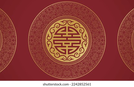 Luxury festive Chinese oriental traditional culture premium classical decoration red gold line art design vector illustration. Covers, greeting cards, logos, packaging, posters, backgrounds 