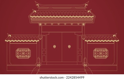 Luxury festive Chinese oriental traditional culture premium classical decoration red gold line art design vector illustration. Covers, greeting cards, logos, packaging, posters, backgrounds