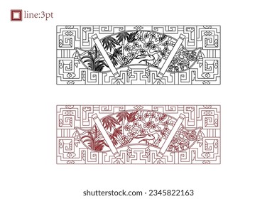 Luxury festive Chinese oriental traditional culture premium classical decoration red gold line art design vector illustration. Covers, greeting cards, logos, packaging, posters, backgrounds -Greeting
