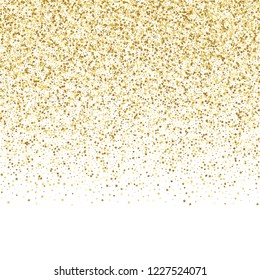 Luxury festive golden seamless border on white background. Gold glitter with star, round and diamond particles. Template for greetind card, certificate, gift voucher and covers with text place.