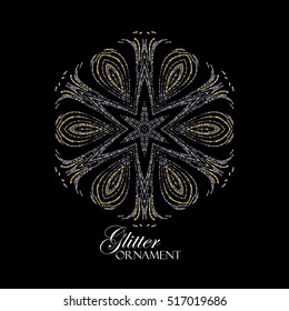 Luxury festive ornament with shiny silver and golden glitters. Vector illustration. Vintage glittering ornament. Jewelery pattern. Holiday paillettes decoration