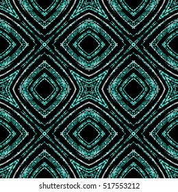 Luxury festive seamless pattern with shiny turquoise and silver glitters. Vector illustration of glittering seamless background. Applicable for print, fabric or package design. Moroccan pattern