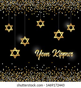 Luxury Festive Yom Kippur Jewish Religious Holiday background with golden sparkles and glittering effect and lettering, can be used as greeting card, banner, poster or flyer design for your decoration