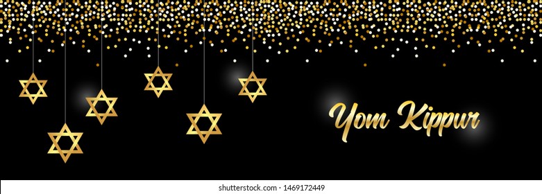 Luxury Festive Yom Kippur Jewish Religious Holiday background with golden sparkles and glittering effect and lettering, can be used as greeting card, banner, poster or flyer design for your decoration