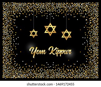 Luxury Festive Yom Kippur Jewish Religious Holiday background with golden sparkles and glittering effect and lettering, can be used as greeting card, banner, poster or flyer design for your decoration