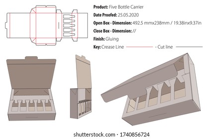 Luxury Five Bottle Carrier Packaging Design Template Gluing Die Cut - Vector