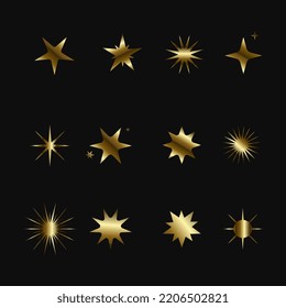 Luxury Flat sparkling star collection, SET of wink stars used for effect and celebrate designs, bright effect star gold and prmium effect of star vector template design