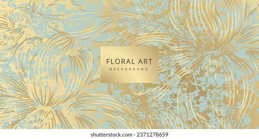 Luxuriöser abstrakter Hintergrund mit handgezeichneten goldenen Blumen. Vektordesign-Vorlage für Postkarten, Plakate, Visitenkarten, Flyer, Banner, Hochzeitseinladung, Druck, Deckel, Tapete