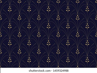 Luxury floral art deco seamless pattern. Abstract leaf vector background. Geometric damask texture.