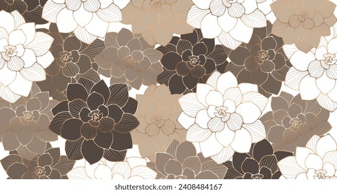 Luxury floral background with flowers in brown tones. Floral women's card, cover, poster, banner