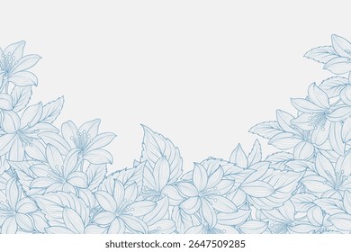 Luxury floral botanical on white background vector. Elegant line wallpaper lily, flowers, leaves, foliage, branches in hand drawn. Lily frame design for wedding, invitation.