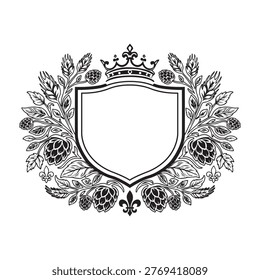 Luxury Floral Crest Border with Crown and Shield for Premium Branding