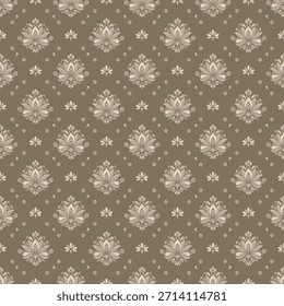 Fondo de Vector sin fisuras con detalles ornamentados del patrón del damasco y Elementos botánicos de la vendimia, creando un ideal decorativo elegante para los textiles, los Fondos de pantalla, el empaquetado