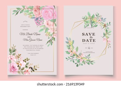 Plantilla de diseño de tarjeta de invitación de boda con decoración floral de lujo