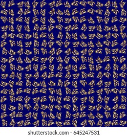 Luxury floral frames and ornate decor. Vector golden elements for vignettes and borders or design template. Seamless pattern in Victorian style on a blue background.