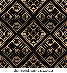 Luxury floral gold seamless pattern. Golden flowers ornament. Decorative beautiful patterns. Ornamental vector background. Ethnic tribal repeat backdrop. Ornate design. Dots, circles, holes, shapes.