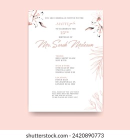 Luxury Floral Invitation Card. Illustrator and designer. Wedding Invites, save the date, Birthday Invites, Video Invites, E-Cards.