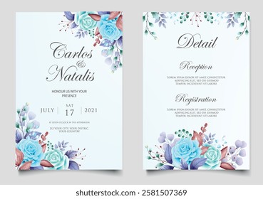 Luxury Floral Invitation Card Set. Illustrator and designer. Wedding Invites, save the date, Birthday Invites, Video Invites, E-Cards.