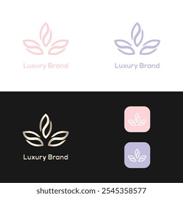 Elegante logotipo de ícone floral desenhado à mão. Perfeito para a beleza de luxo, Spa, Skincare, saúde-bem-estar, joias e marcas Boutique. Design de símbolo minimalista e inspirado na natureza para as marcas premium Gold-Diamond.