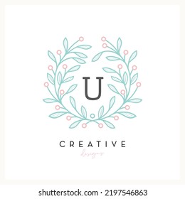 Luxury floral logo design letter U for Beauty Cosmetic business