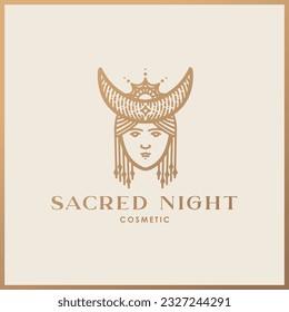 Luxury floral logo, Prestige sacred woman, celestial logo design, woman with moon logo, moon logo desigb, sacred woman
