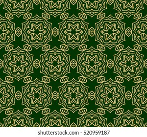 Luxury floral ornament. seamless pattern. green and gold color. vector illustration.