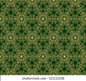 Luxury floral ornament. seamless pattern. green and gold color. vector illustration.