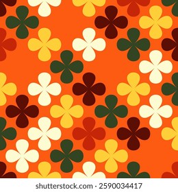 Luxury floral pattern featuring clover shapes and elegant petals on a seamless background. High quality geometric vector design in retro style for modern decor, wallpaper, and print.