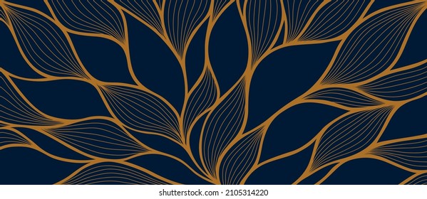Patrón floral de lujo con hojas dibujadas a mano. Elegante fondo astracto en estilo lineal minimalista. Elemento de diseño de arte de línea de moda. Ilustración vectorial.