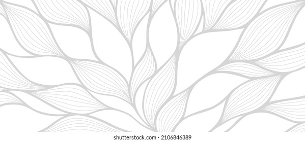 Luxury floral pattern with hand drawn leaves. Elegant astract background in minimalistic linear style. Trendy line art design element. Vector illustration.