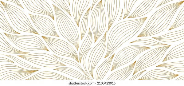 Luxury Floral Pattern With Hand Drawn Leaves. Elegant Astract Background In Minimalistic Linear Style. Trendy Line Art Design Element. Vector Illustration.