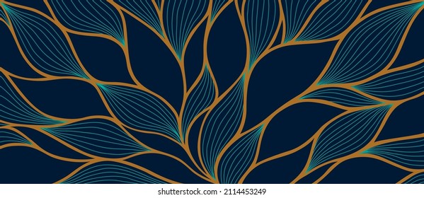 Luxuriöses Blumenmuster mit handgezogenen Blättern. Eleganter astracter Hintergrund in minimalistischem Linearstil. Trendy Line Art Design Element. Vektorgrafik.