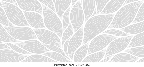 Luxury floral pattern with hand drawn leaves. Elegant astract background in minimalistic linear style. Trendy line art design element. Vector illustration.