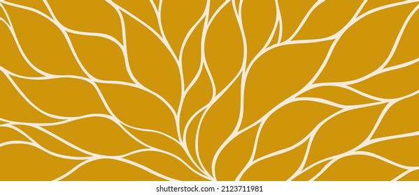 Luxury floral pattern with hand drawn leaves. Elegant astract background in minimalistic linear style. Trendy line art design element. Vector illustration.