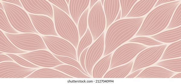 Luxury floral pattern with hand drawn leaves. Elegant astract background in minimalistic linear style. Trendy line art design element. Vector illustration.