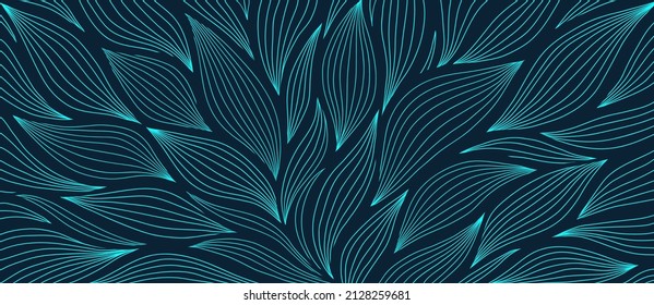 Luxury floral pattern with hand drawn leaves. Elegant astract background in minimalistic linear style. Trendy line art design element. Vector illustration.