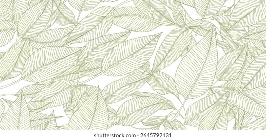 Luxury floral pattern with hand drawn leaves. Elegant astract background in minimalistic linear style.