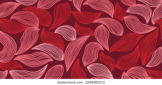 Luxury floral pattern with hand drawn leaves. Elegant astract background in minimalistic linear style