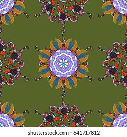 Luxury floral pattern. Unusual greeting in oriental boho chic style. Decorative vintage print. Vector invitation with colored mandala design element. Round flower ornament. Square invite template.