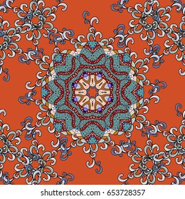 Luxury floral pattern. Unusual greeting in oriental boho chic style. Vector invitation with colored mandala design element. Round flower ornament. Decorative vintage print. Square invite template.