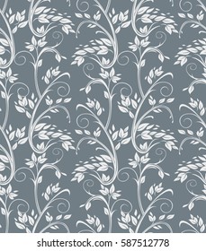 Luxury floral seamless pattern. Elegant curly vine with leaves.
