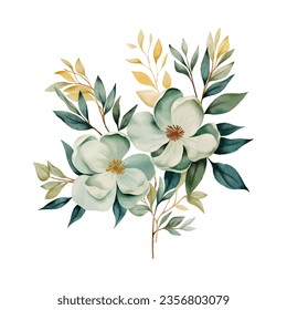 Luxury flower Bouquet isolated. olden leaves and flowers for wedding decor. Botanical art hand drawn