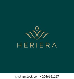 Luxury flower crown logotype, Royal hotel icon symbol, Shell pearl vector logo