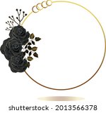 Luxury flower frame text black rose with gold leaf and glitter bouquet isolated vector. Black rose gold flower arrangement card perfect for wedding, invitation, ornament