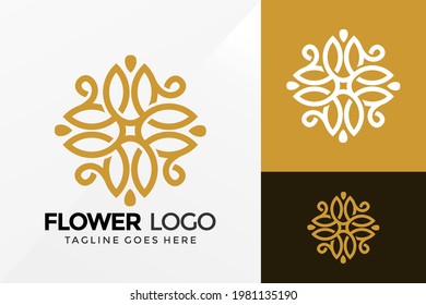Diseño de Logotipo de Hoja de Flor de Lujo, Logotipos de Identidad de Marca Diseña Plantilla de Ilustración Vector
